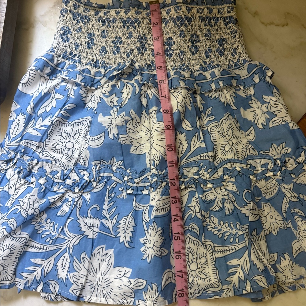 Smocked Blue Floral Tiered Mini Skirt - Picture 6 of 6